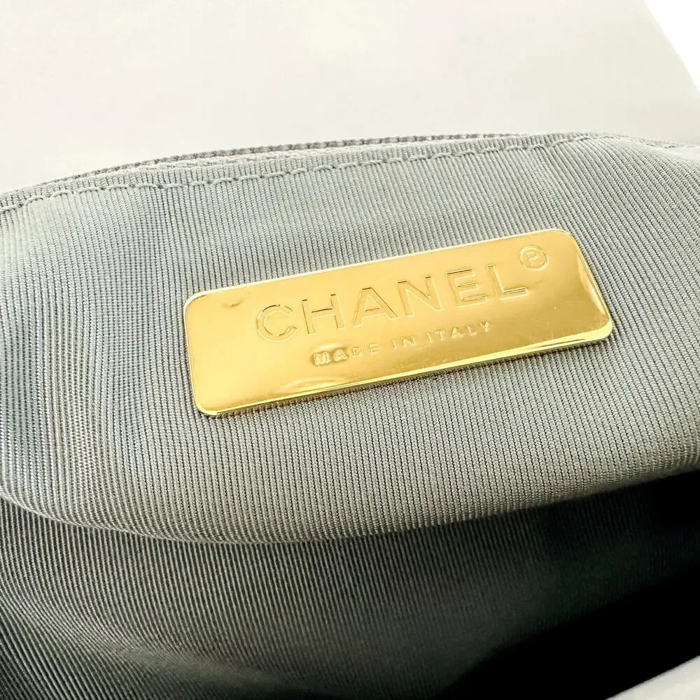 Chanel 19 Goatskin Quilted Medium Flap Purse Grey Tri-Color Chain Full Set & Box